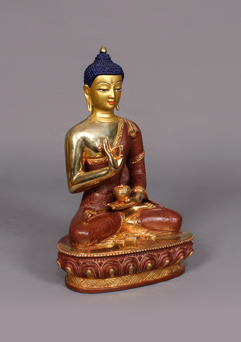 Partly Gold Plated Amoghasiddhi Buddha Statue 9.5" H