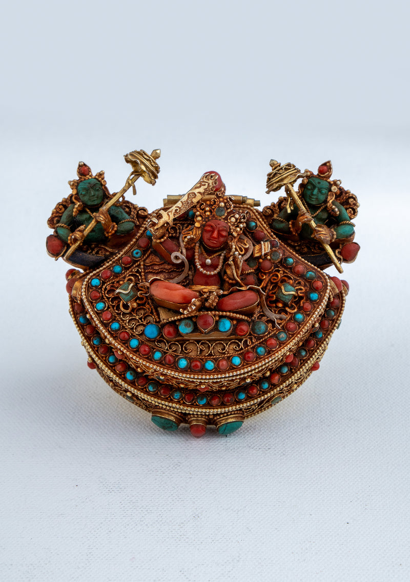 925 Silver  Sterling Tibetan 3 Step Ghau with Gold Plating - Manjushree, White Tara & Green Tara