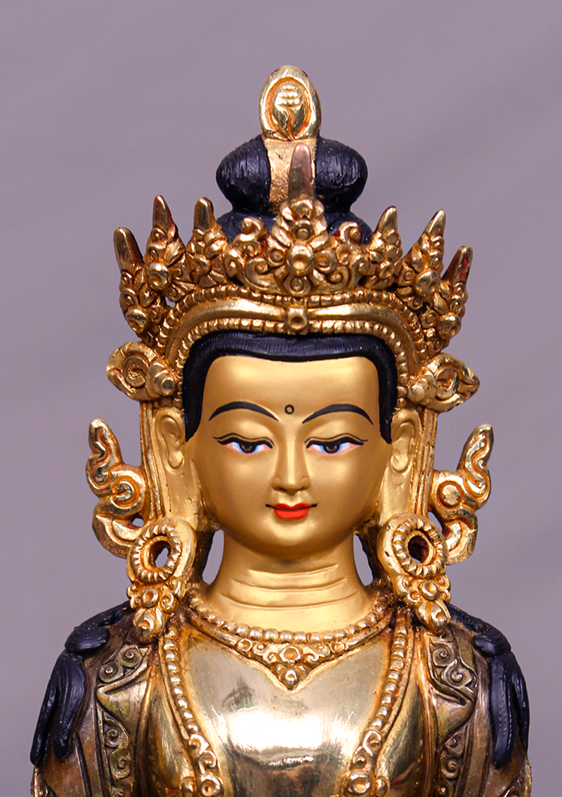 Partly Gold Plated Aparmita Statue 9" H