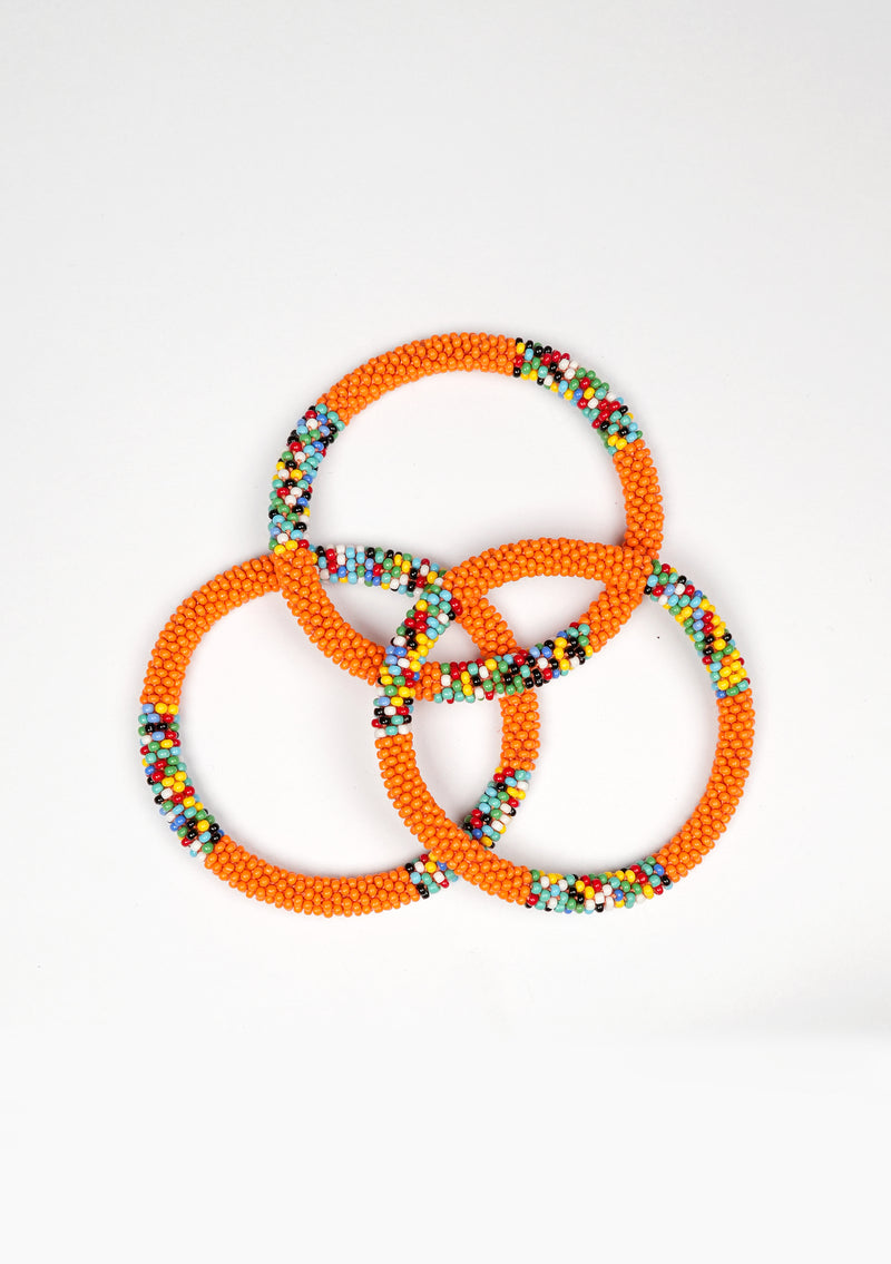Tangerine with Colorful Joy Nepalese Roll Bead Bracelet Handmade Fair Trade Jewelry