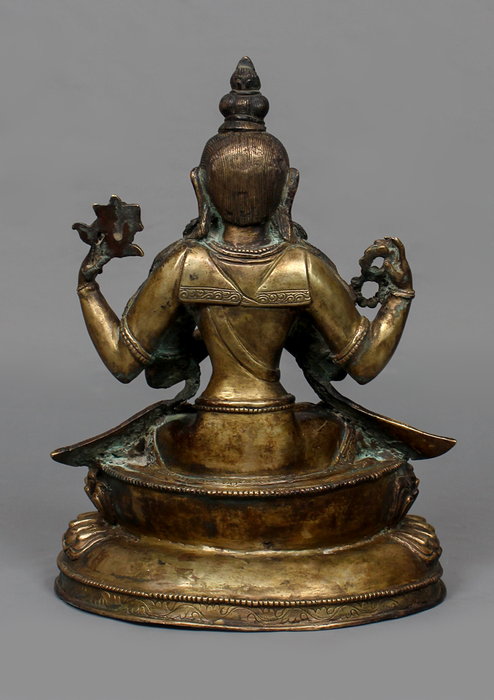 Antique Style Copper Chenrezig Statue 10" H