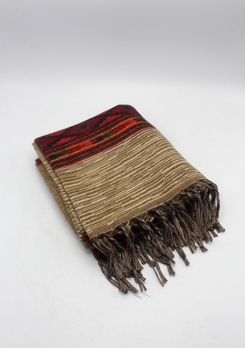 Hand loomed Maroon Grey Lined Woolen Shawl Nepal- Life Line