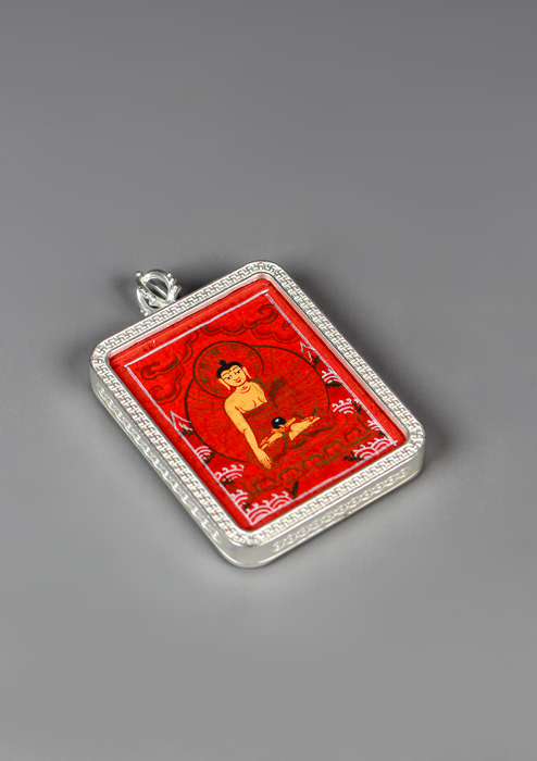 Shakyamuni Red Mini Thangka Amulet Pendant