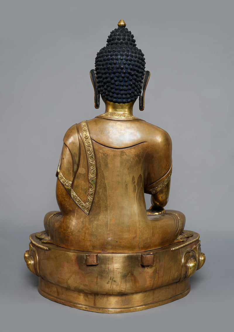 Partly Gold Plated Antique Style Shakyamuni Buddha Statue 2.6 feet High