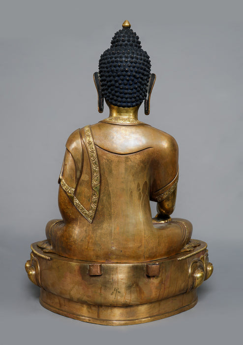 Partly Gold Plated Antique Style Shakyamuni Buddha Statue 2.6 feet High