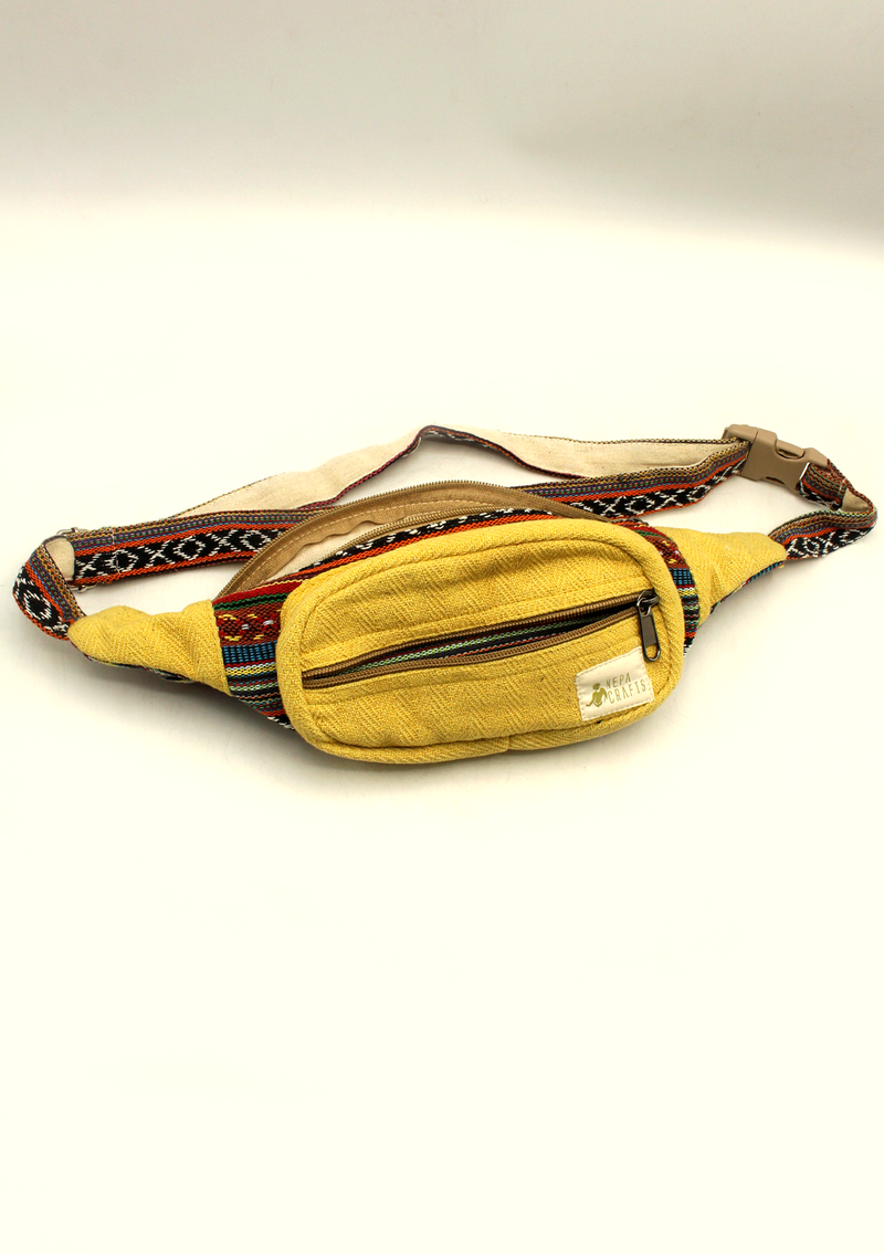 Light Yellow Hemp Fanny Pack, Hemp Waist Utility Belt, Hemp money bag
