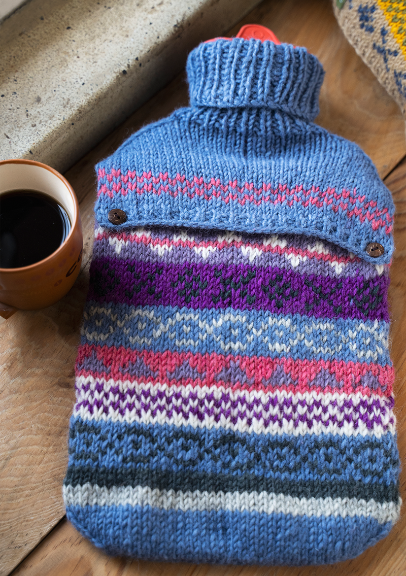 Handknitted Sky Blue Hot Water Bottle Cover