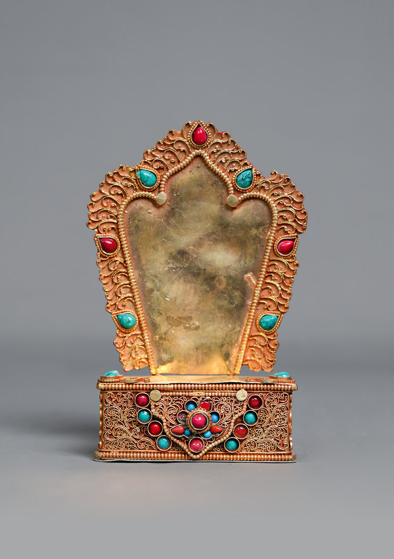 Handpainted Green Tara Statue with Stone-Inlaid Throne