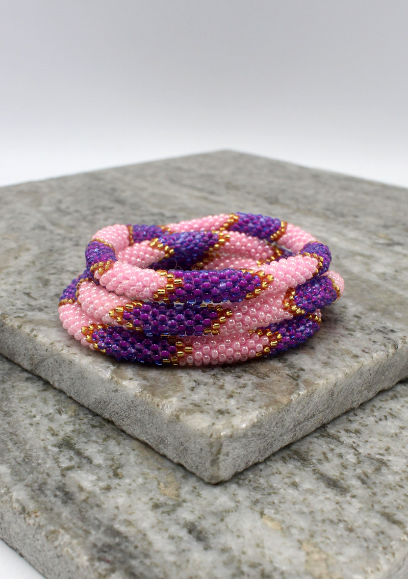 Purple Pink Nepalese Roll on Beads Bracelet