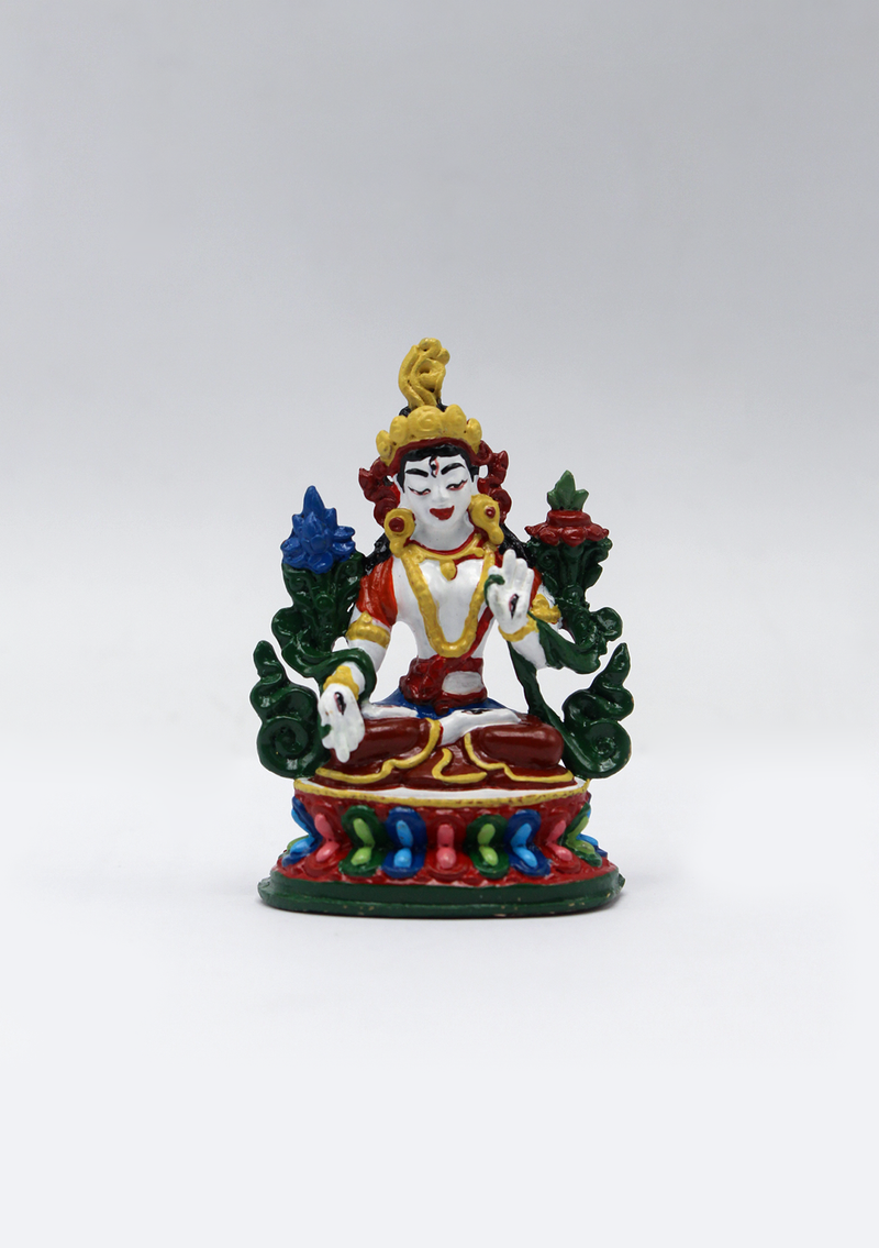 Hand Painted Copper White Tara Statue 2.5"H