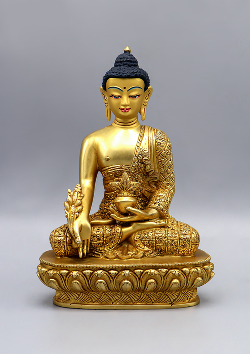 Gold Plated  Medicine Buddha Statue 8"H