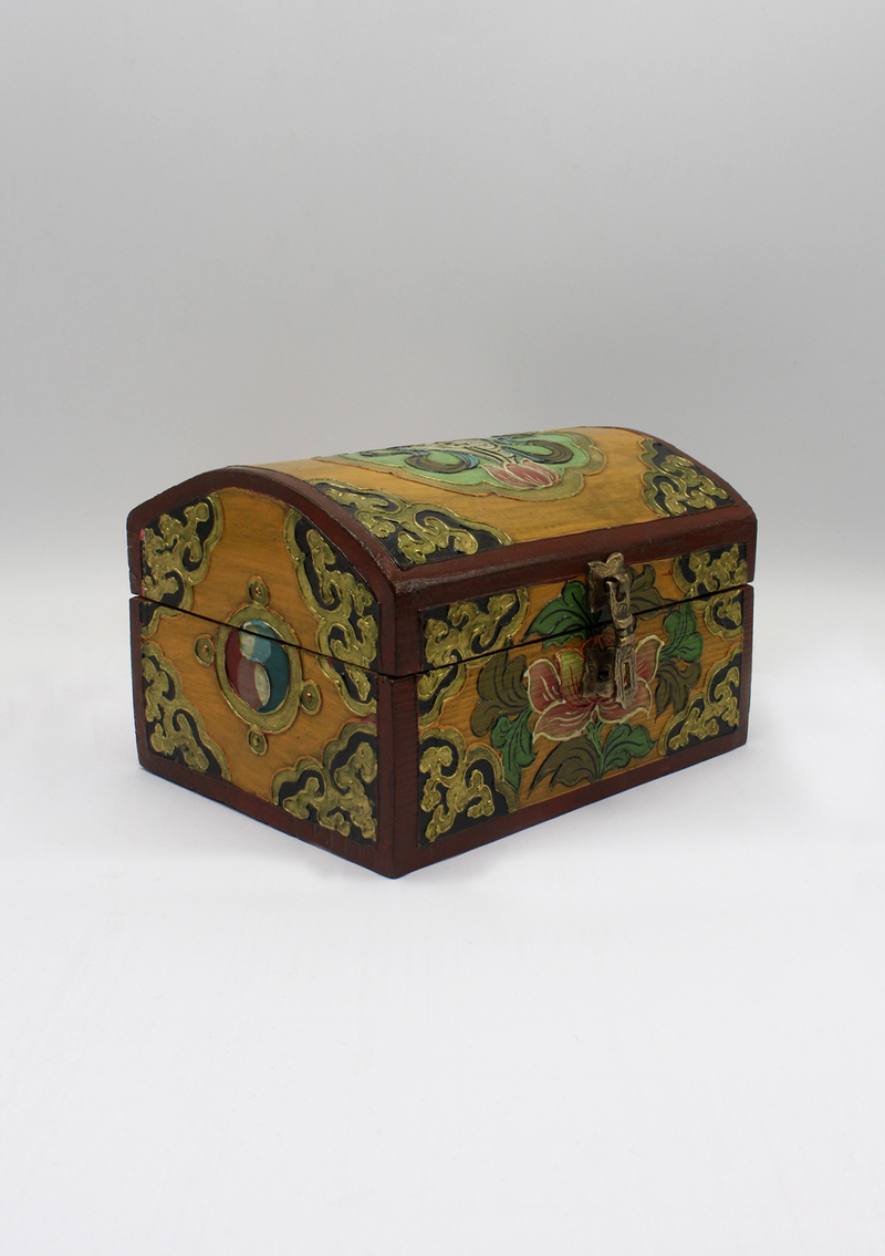 Handpainted Tibetan Wooden Optical Box with Conch- Large