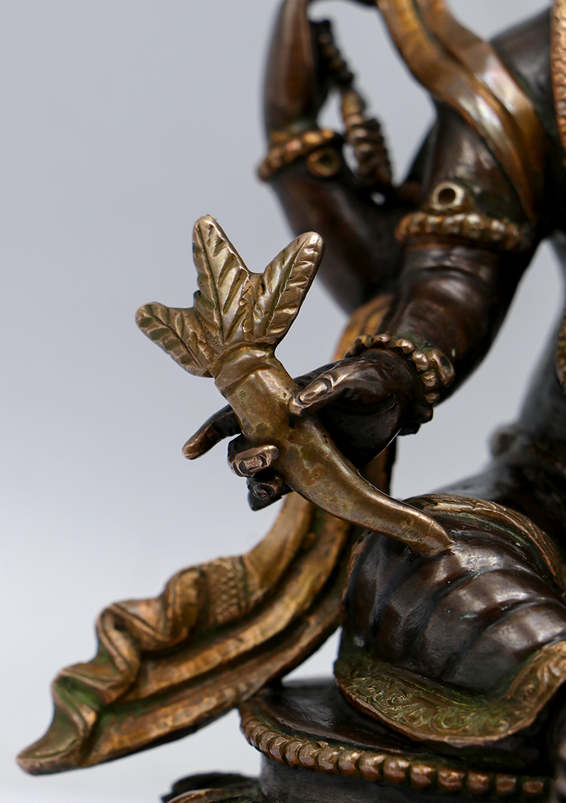 Gold Face Painted Copper Ganesh Statue 7"H