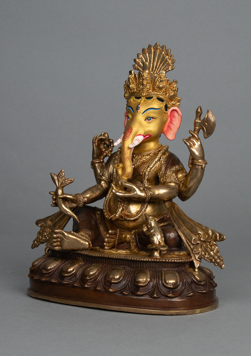 Partly Gold Plated Ganesh Statue 12"H