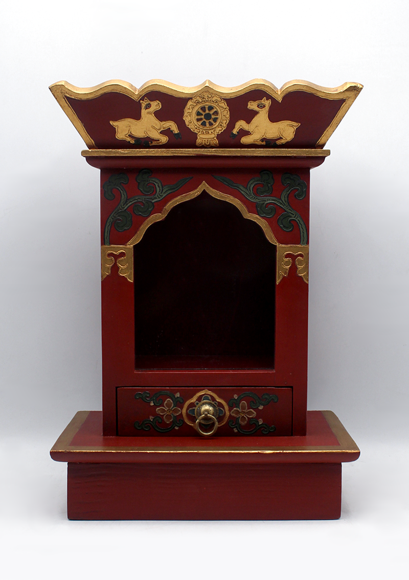 Lotus Tibetan Wooden Shrine Altar Box with Glass