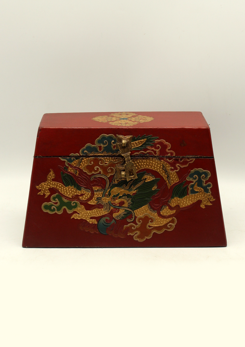 Handpainted Tibetan Double Dorjee Red Jewelry Box with Dragon
