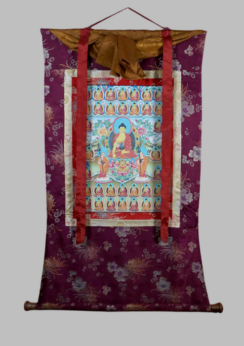 Shakyamuni Buddha with 34 Buddha Brocade Thangka Painting