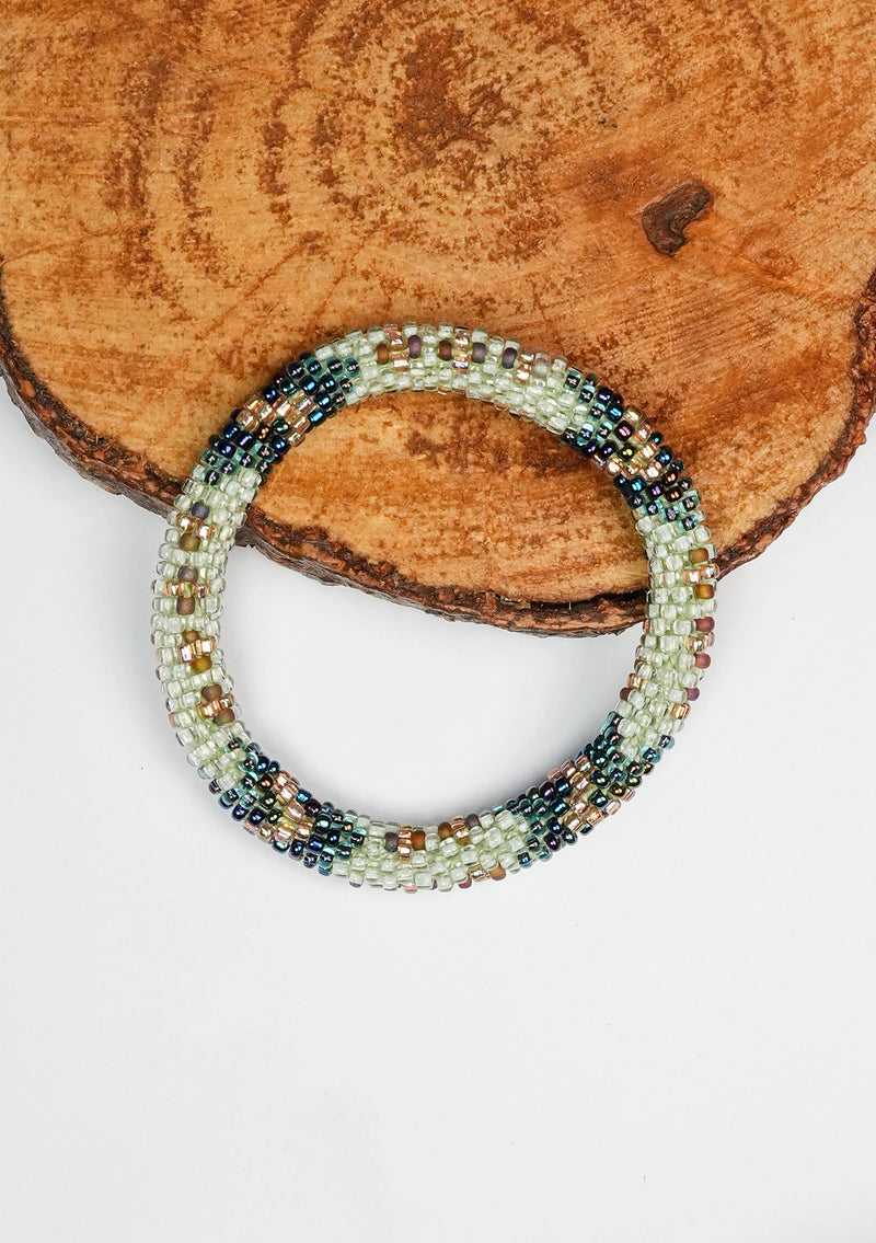 Mint Green with Stripes Nepalese Roll Bead Bracelet
