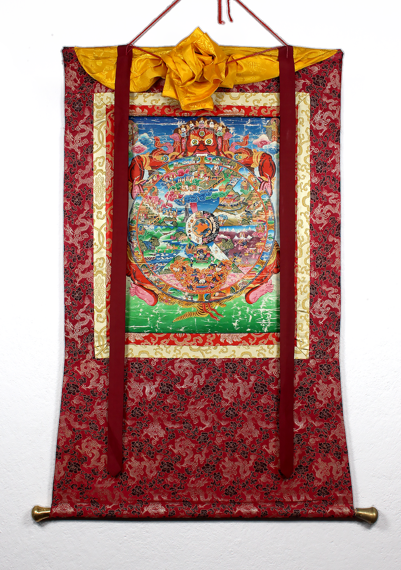 OLD Wheel of Life Old Brocade Thangka Painting