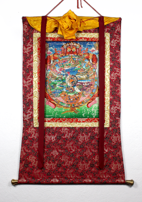 OLD Wheel of Life Old Brocade Thangka Painting
