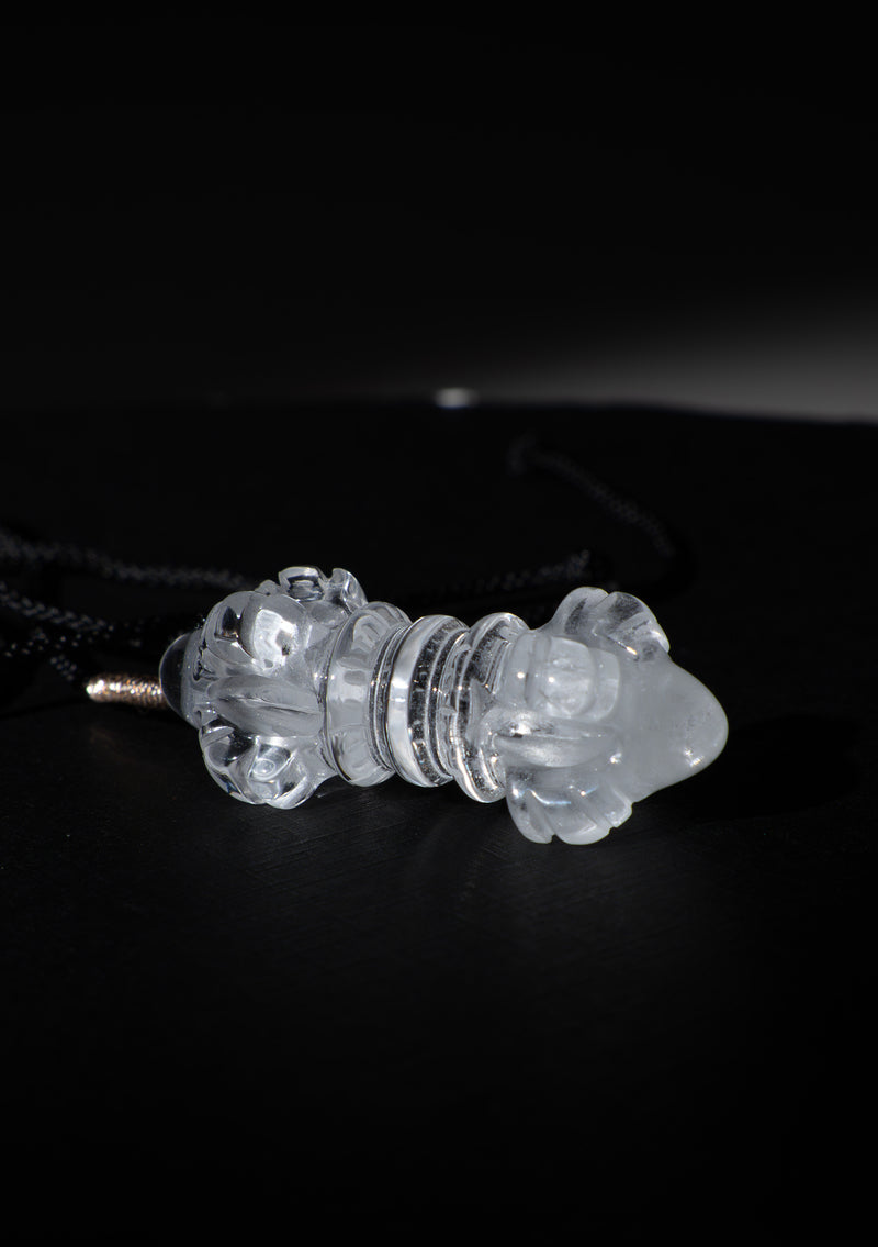 Natural Crystal Vajra Pendant – Handcrafted Buddhist Dorje Healing Crystal Necklace for Meditation & Spiritual Protection