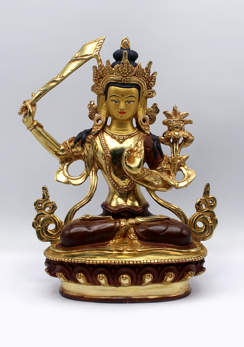 God of Wisdom Gold Plated Manjushri Statue 9" H