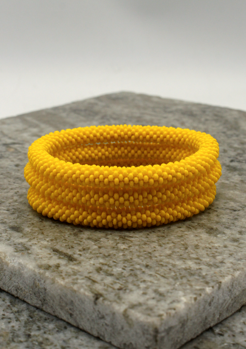 Yellow Matt Roll on Beads Nepalese  Bracelet