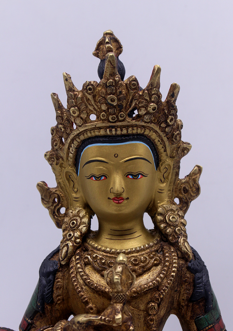 Stone Inlaid Copper Vajrasattva Statue 9"H