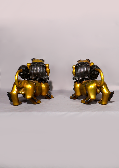 Gold Gilded Tibetan Snow Lion Pair