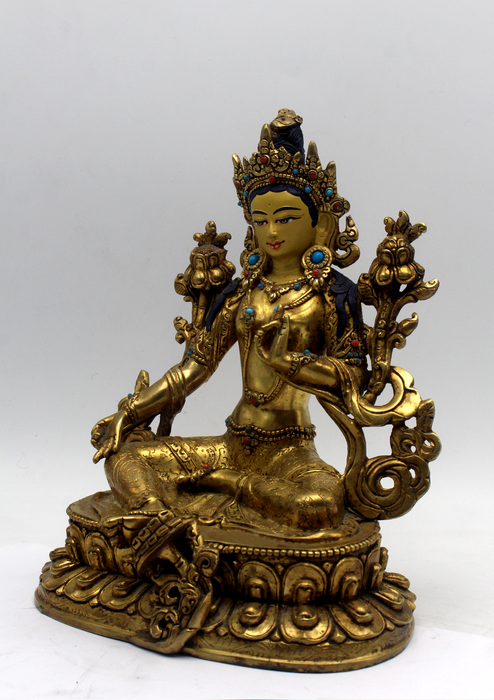 Masterpiece 24 K Gold Green Tara Statue 9" H