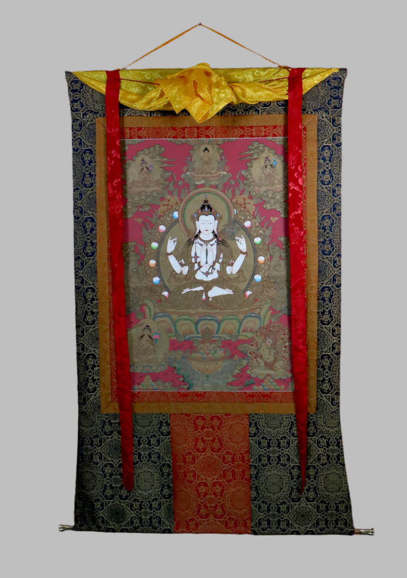 Chenrezig Premium Quality Kochin Brocade Thangka Painting