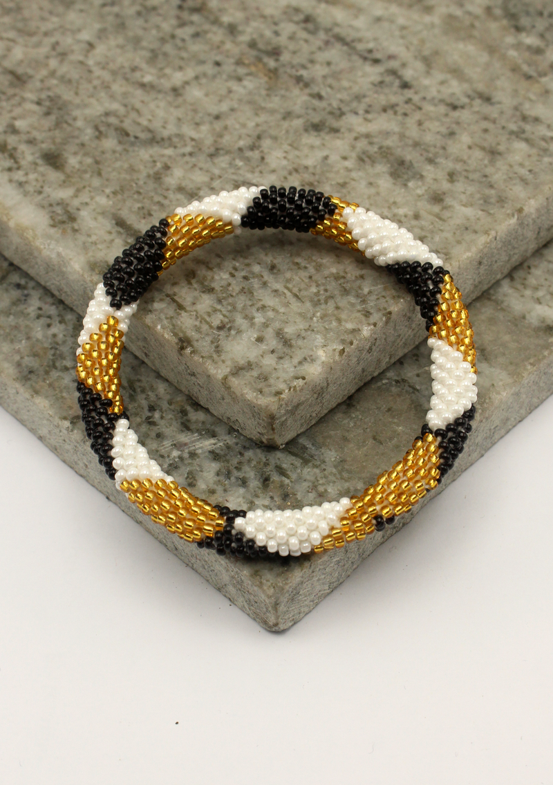 Black Burfi Golden White Beads Bracelet