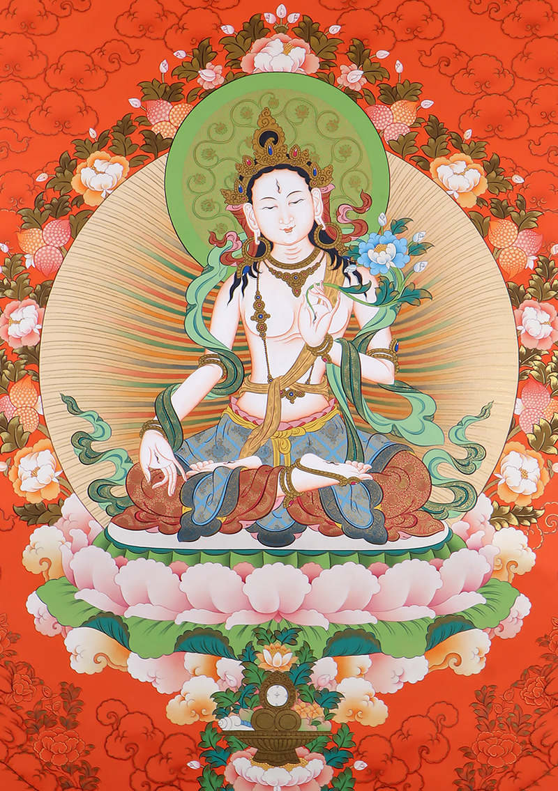 White Tara Thangka Painting Red Background
