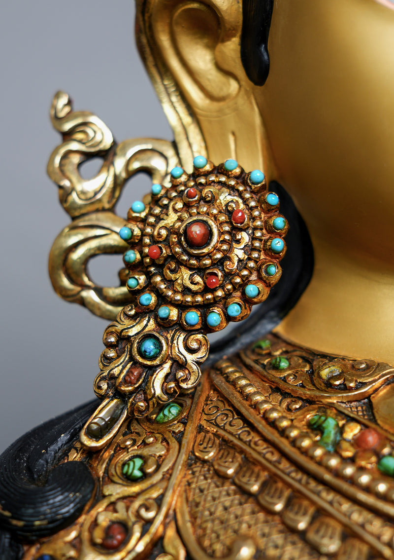Masterpiece 24K Gold Plated Stone Inlaid Guru Padmasambhava Statue 2 feet High