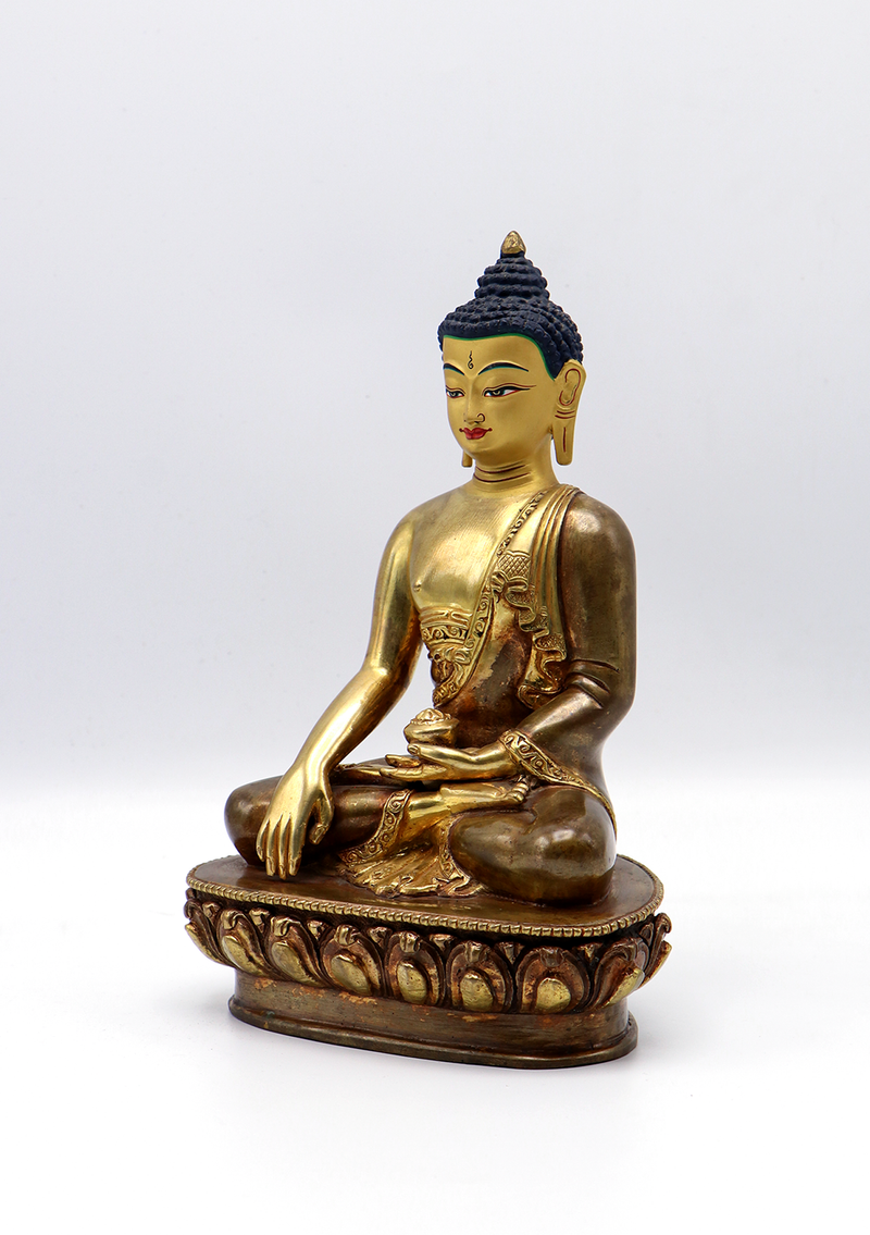 Partly Gold Plated Shakyamuni Buddha Statue 8"H