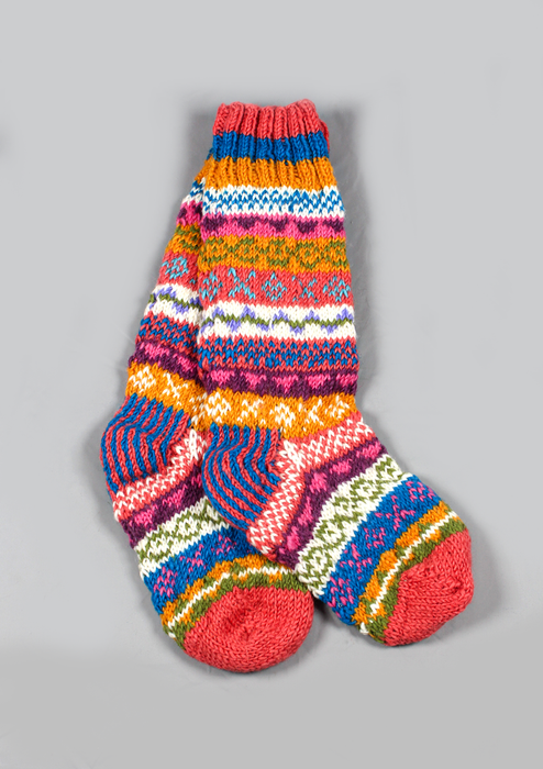 Handknitted Green and Pink Multicolor Woolen Knee High Socks