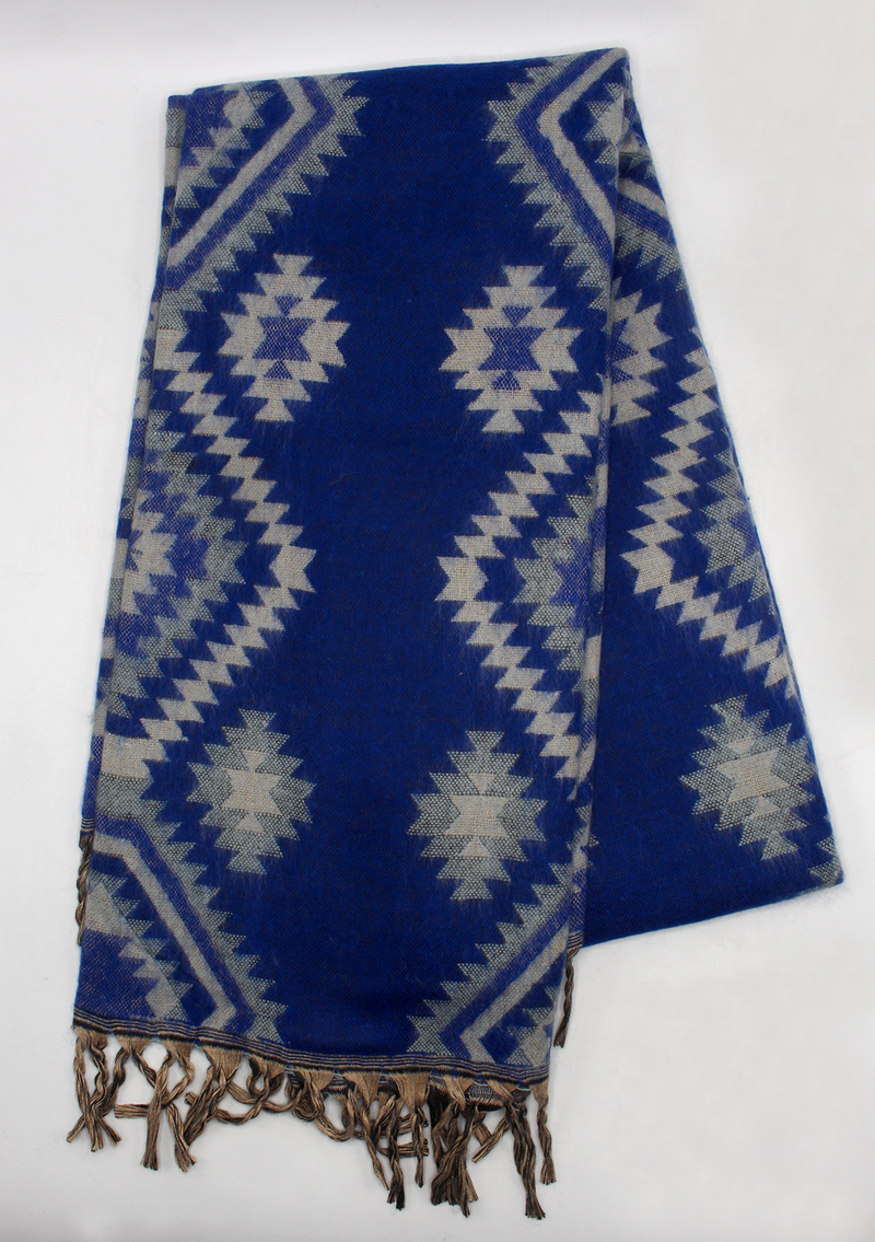 Hand loomed Dark Blue Tribal Woolen Shawl