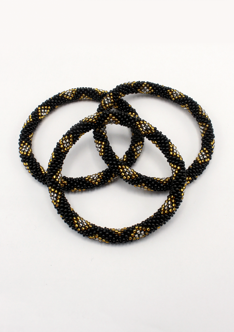 Golden Black Diamond Cut Roll on Beads Bracelet