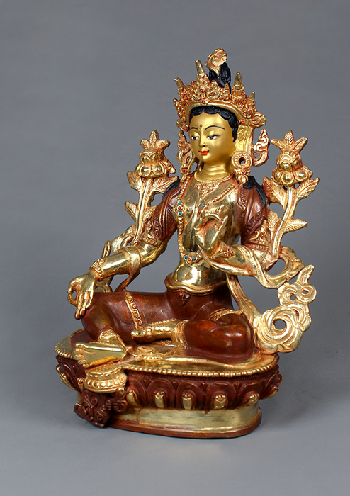 Green Tara  Partly Gold plated Statue 8.5" H