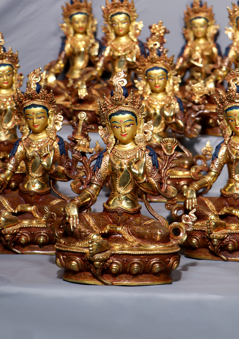 21 Tara Set Partly Goldplated Copper Statue 9" H