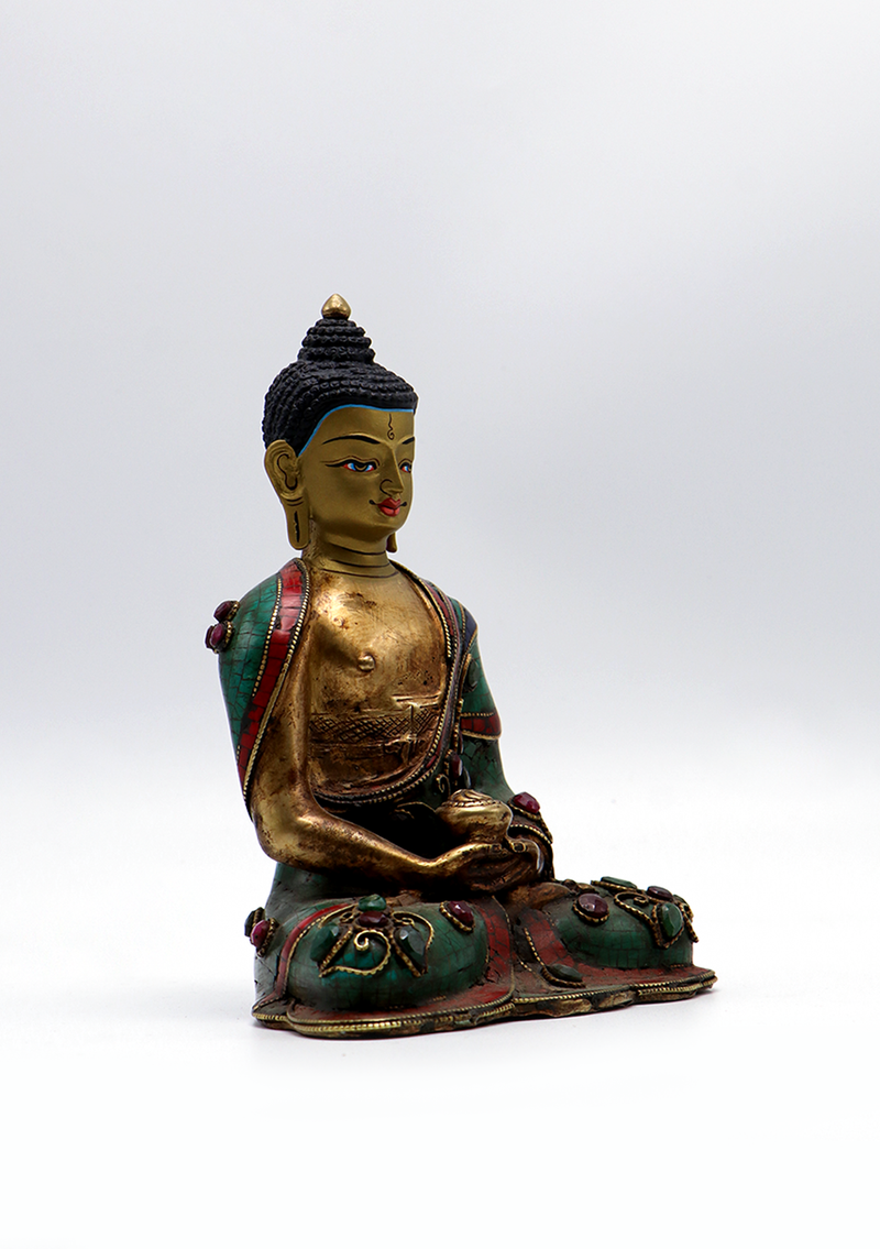 Stone Inlaid Amitabha Buddha Statue 6.5"H