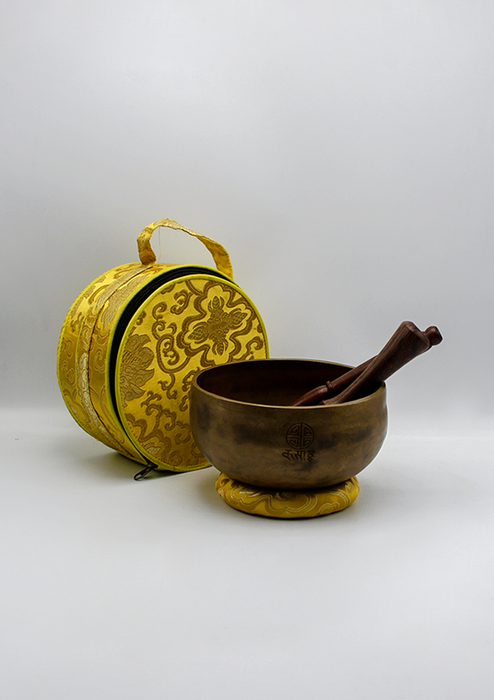 Full Moon Singing Bowl Yellow Brocade Travel Bag 7"