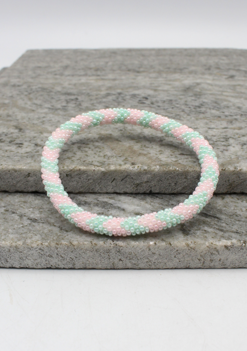 Sliver Green Nepalese Roll on Beads Bracelet