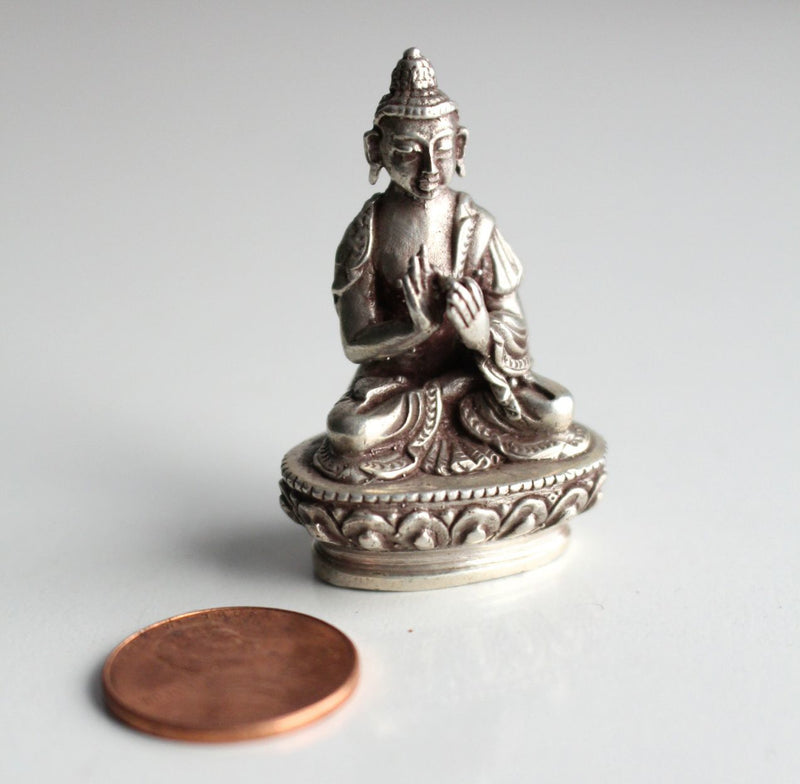 Tiny Vairochana Buddha Silver Statue 4cm