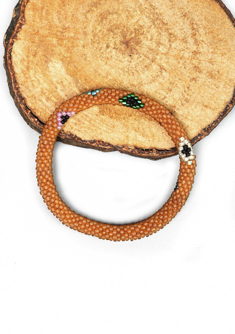 Minimal Warm Caramel Nepalese Roll Bead Bracelet