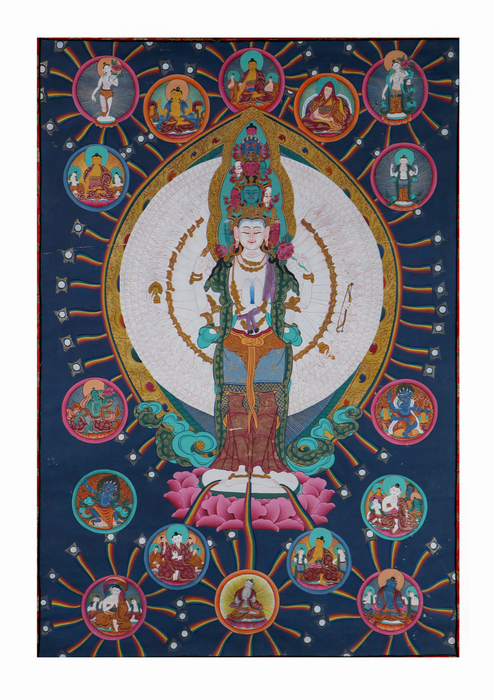 1000‑Armed Avalokiteshvara Brocade Thangka Painting