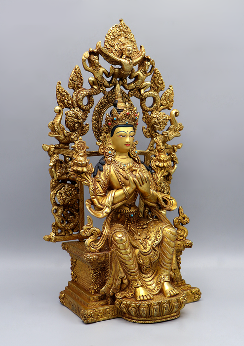 Maitreya Buddha 24 K Gold Copper Statue 13.5" H