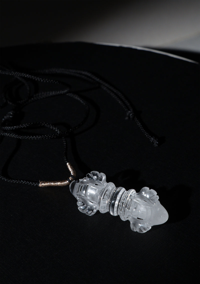 Natural Crystal Vajra Pendant – Handcrafted Buddhist Dorje Healing Crystal Necklace for Meditation & Spiritual Protection