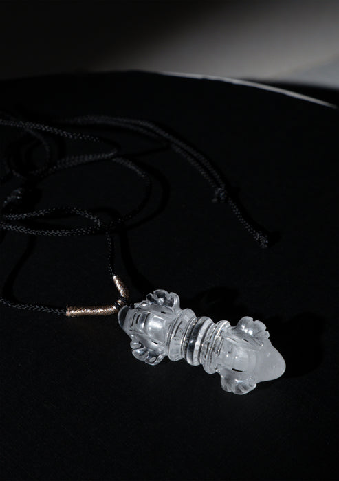 Natural Crystal Vajra Pendant – Handcrafted Buddhist Dorje Healing Crystal Necklace for Meditation & Spiritual Protection