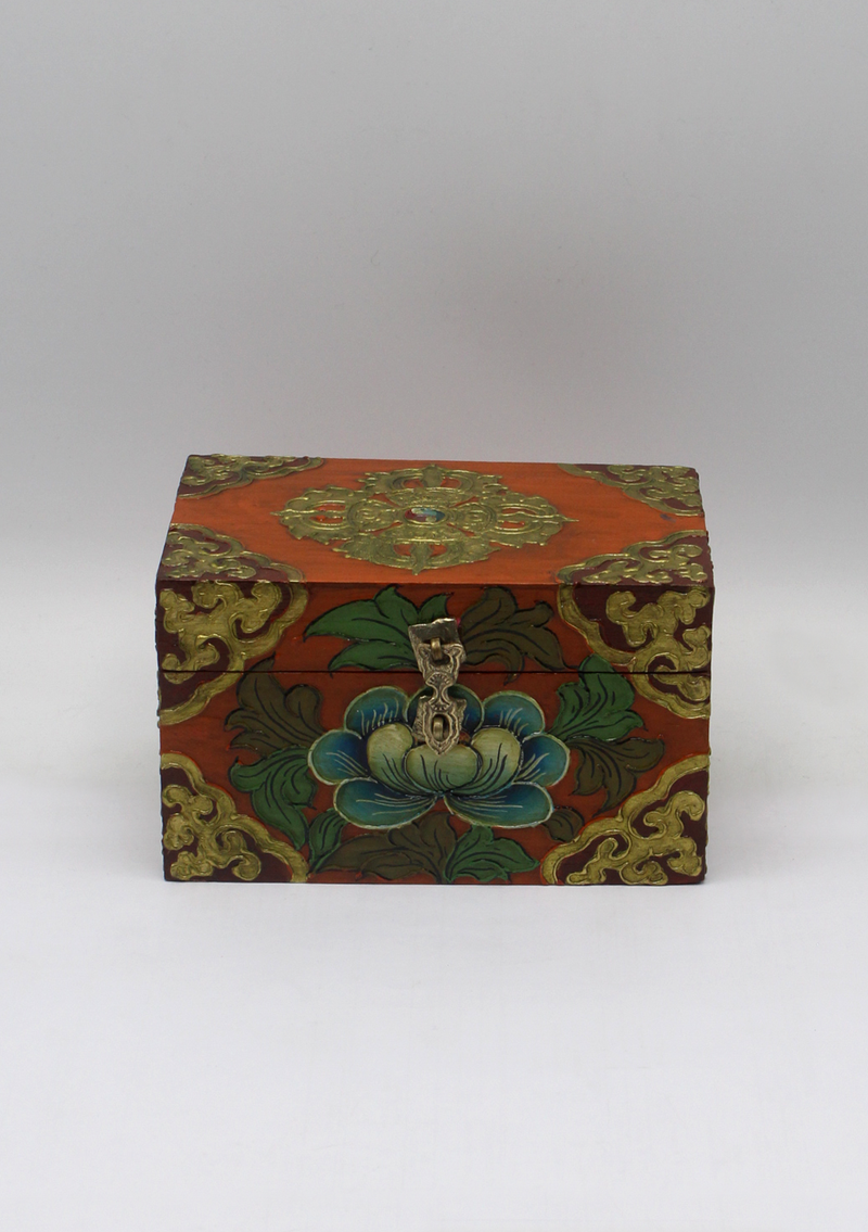 Handpainted Tibetan Wooden Boxes with Double Dorjee - Medium